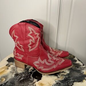Red faux leather cowboy western boots